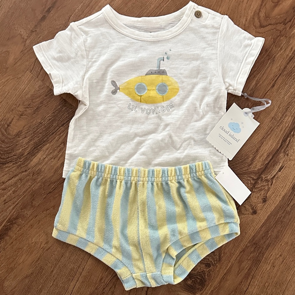 Cloud Island Yellow Submarine Tee and Striped Diaper Cover